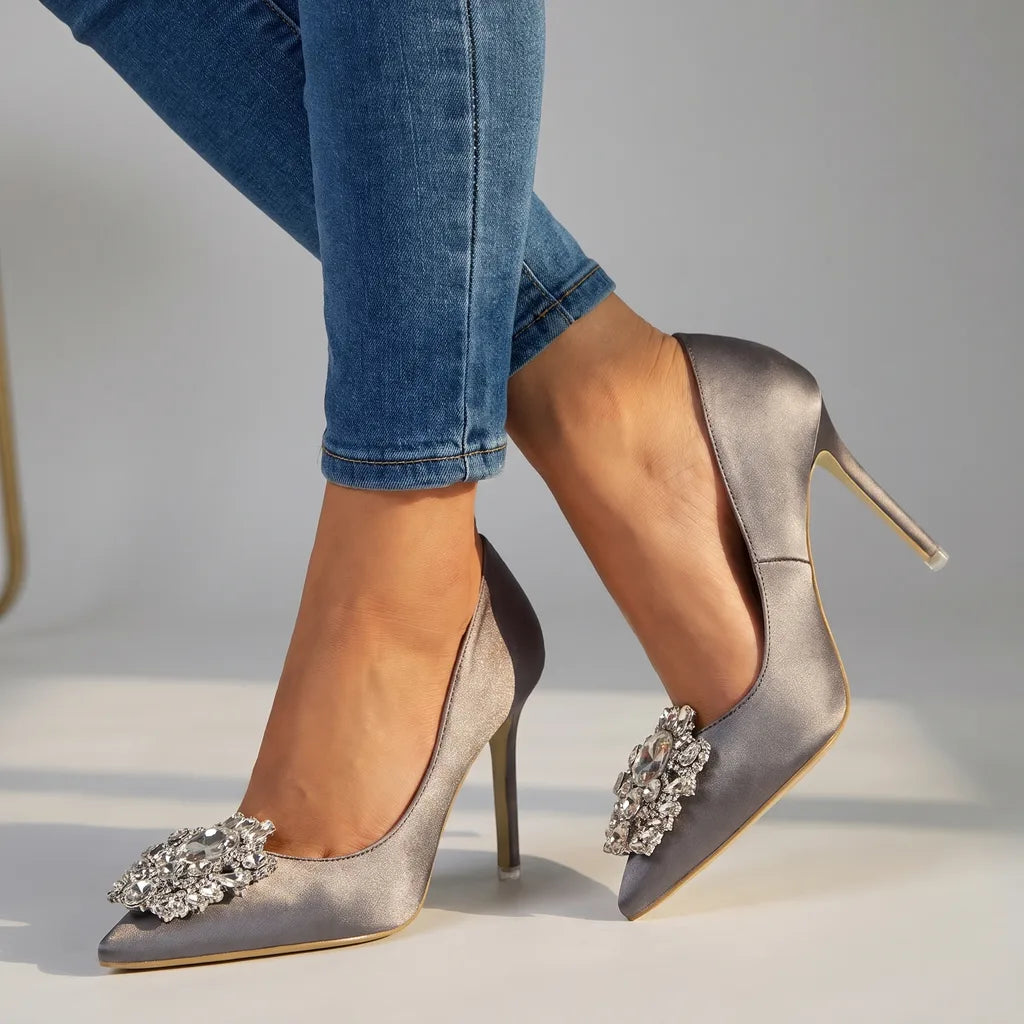 Deborah | Women's Crystal Heels - Color:Gray;Size:35