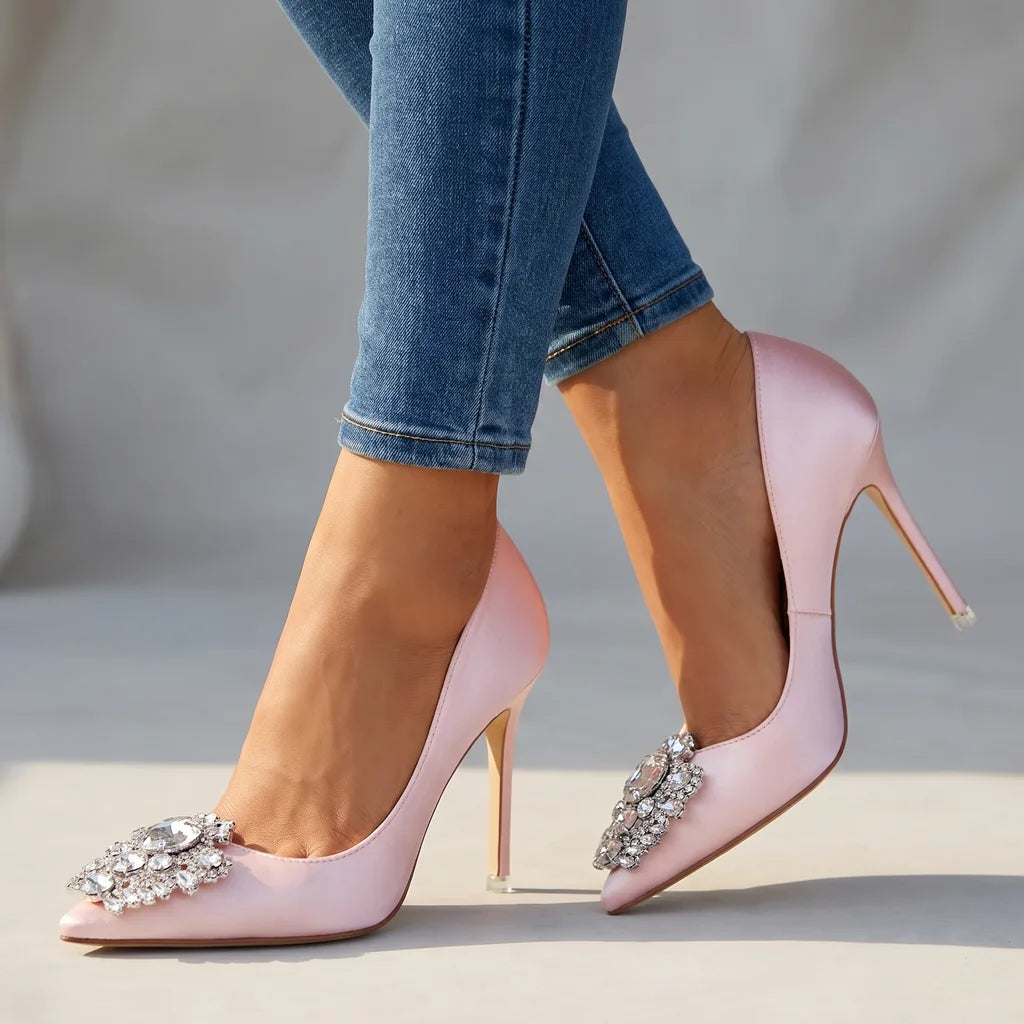 Deborah | Women's Crystal Heels - Color:Pink;Size:35