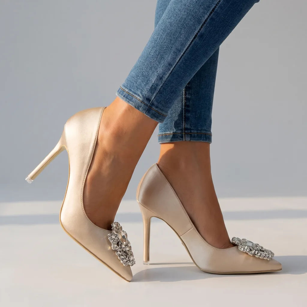 Deborah | Women's Crystal Heels - Color:Yellow;Size:35