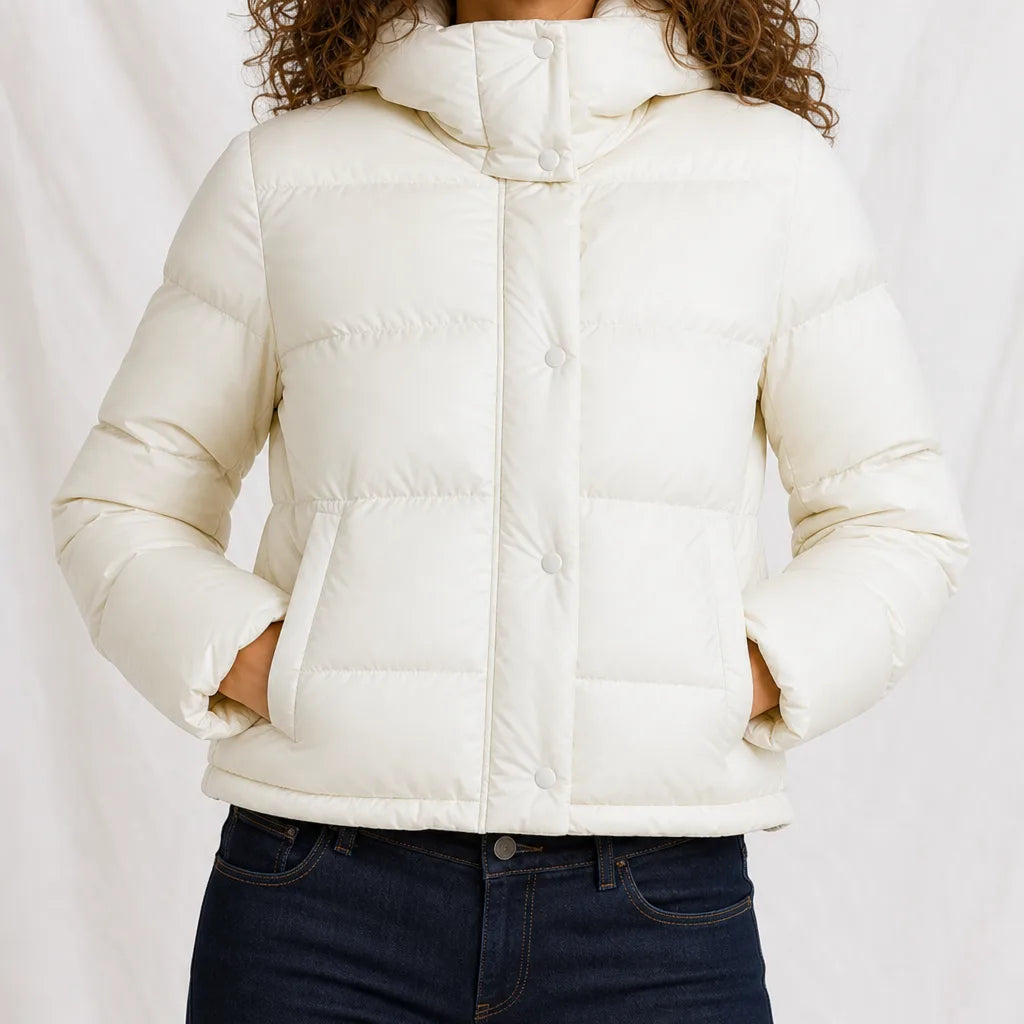 Delia | Womens Hooded Puffer Jacket - Color:White;Size:XS