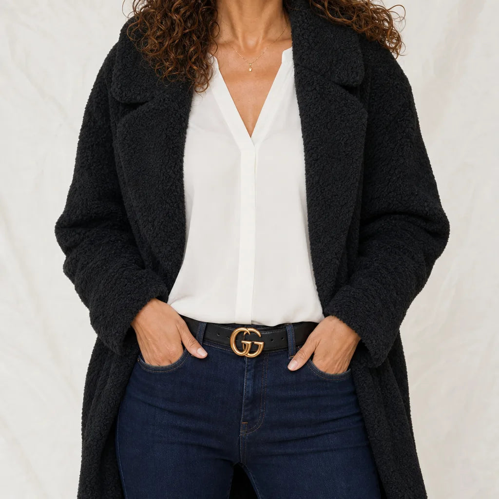 Delia | Women's Teddy Coat - Color:Black;Size:XS