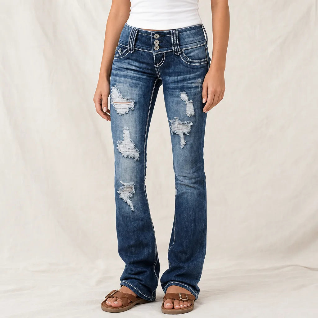Women's Black Delilah Low-Rise Flare Jeans