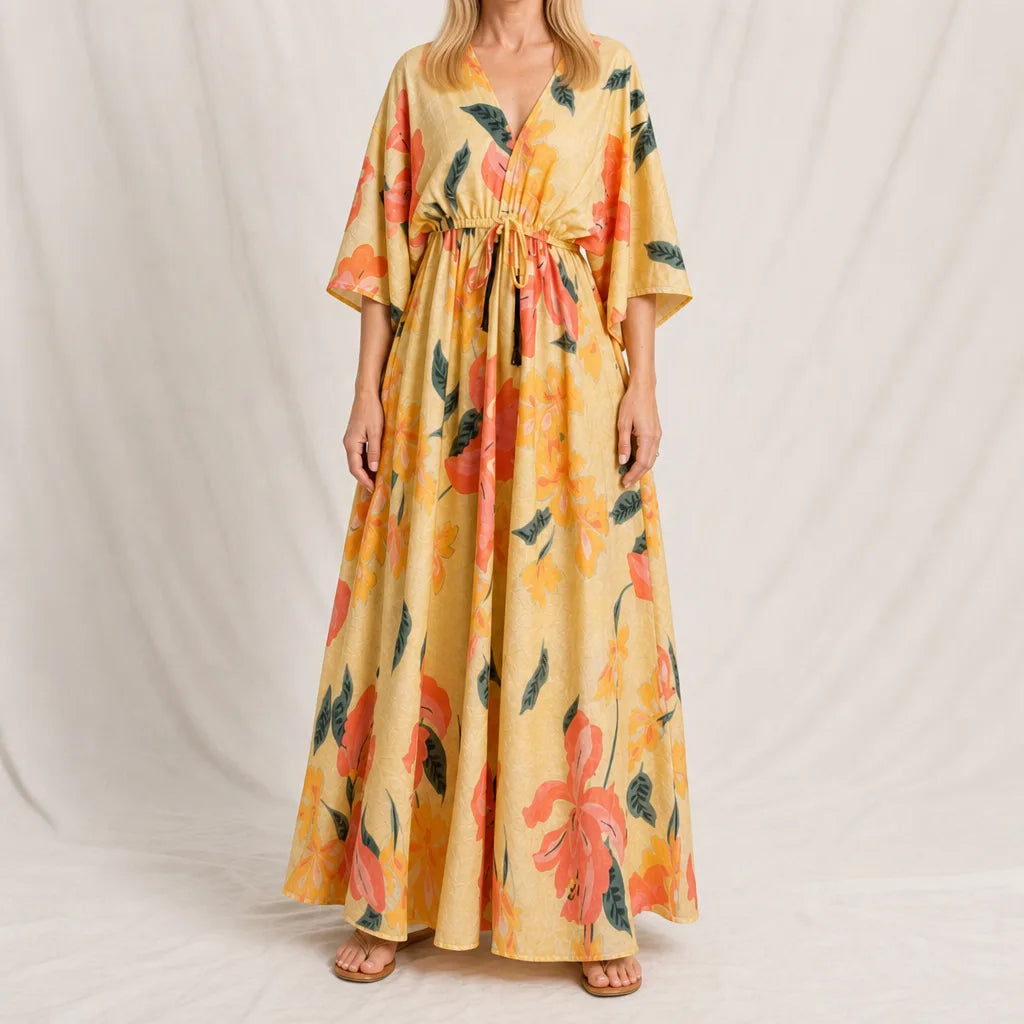 Delphine Kaftan Maxi Dress - Color:Yellow;Size:XS
