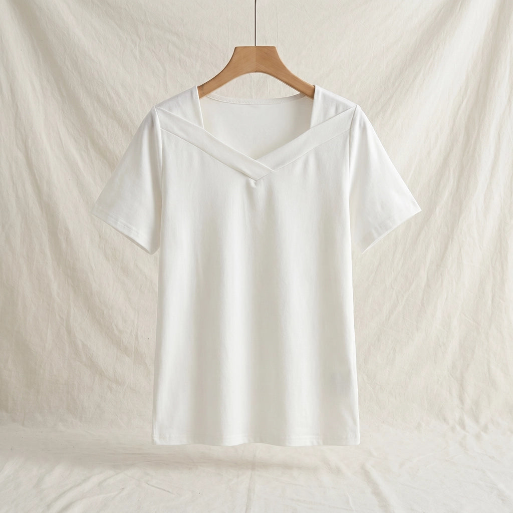 Diana V-Neck T-Shirt - Color:White;Size:XS
