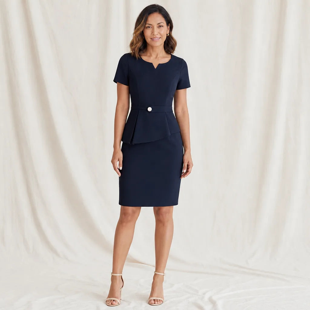 Donna V-Neck Dress - Color:Black;Size:XS
