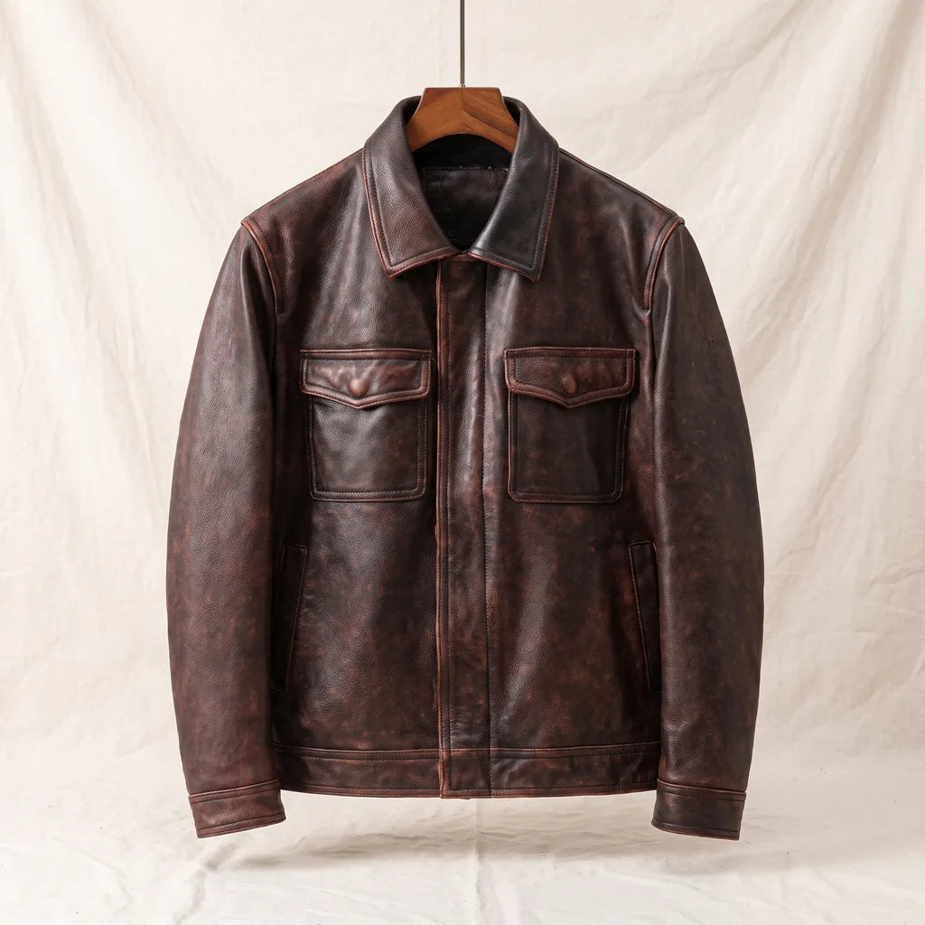Men's Brown Downey Distressed Leather Jacket