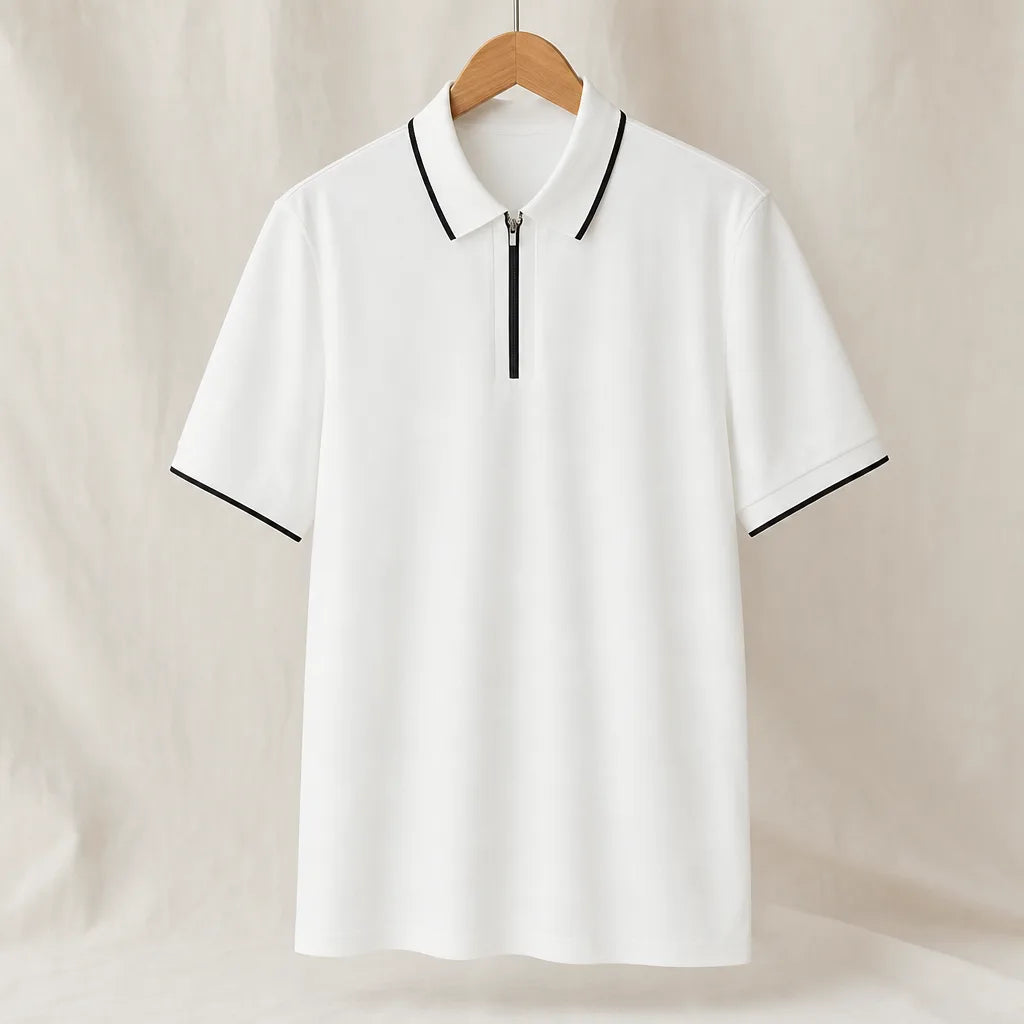 Dudley Silk Quarter-Zip Polo - Color:White;Size:S
