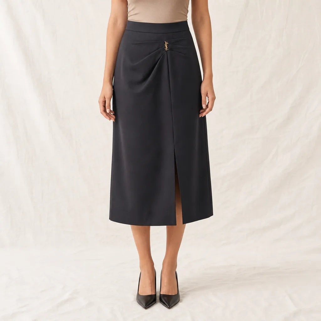 Women's Black Dudley Slit Midi Skirt