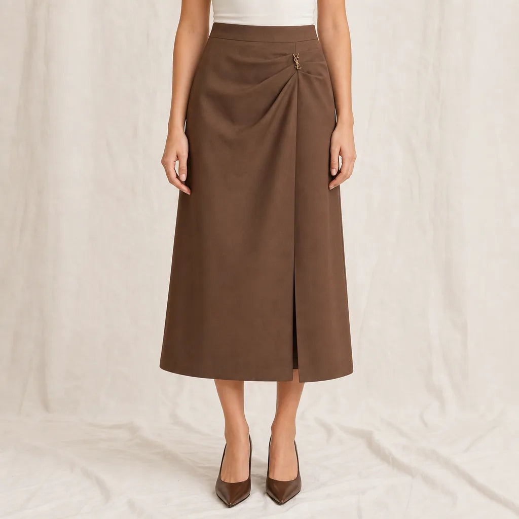 Women's Brown Dudley Slit Midi Skirt