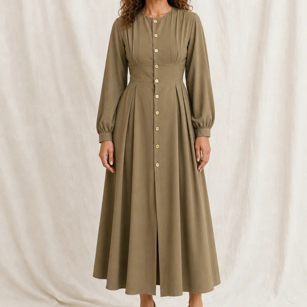 Eleanor Lantern Sleeve Dress - Color:Olive;Size:XS