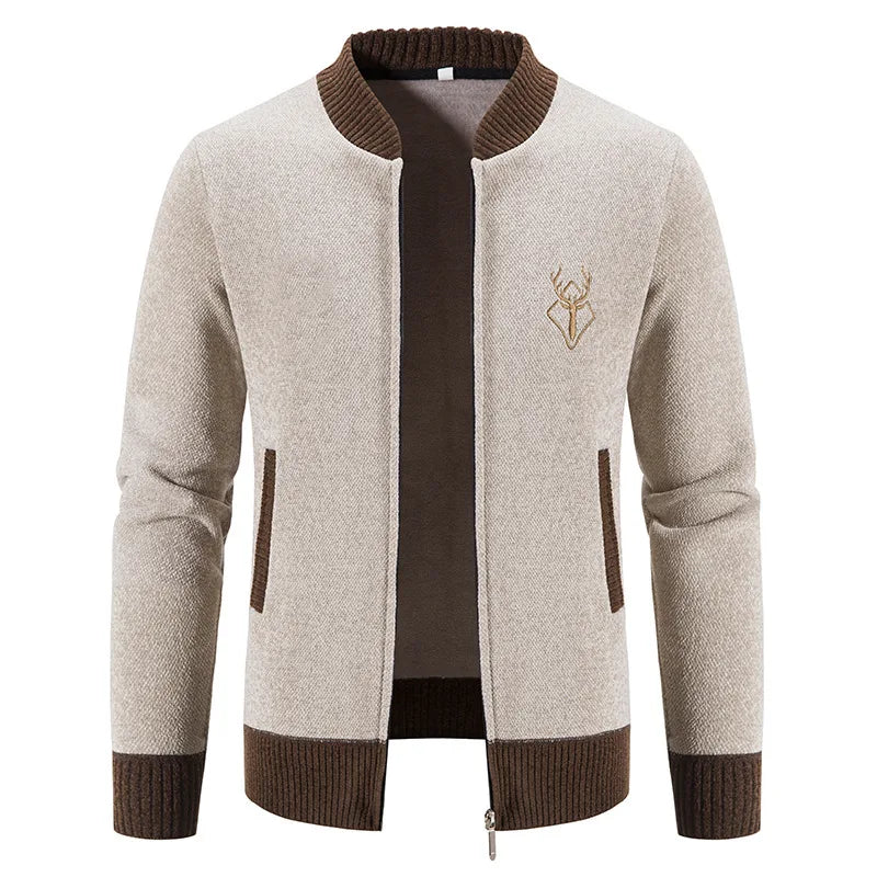 Elias | Men's Knitted Jacket - Color:Beige;Size:S