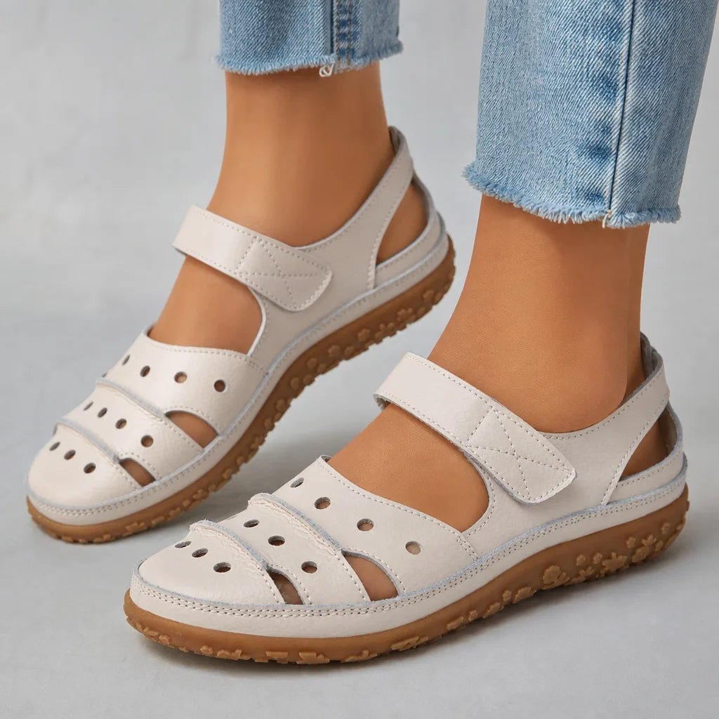 Women's Beige Quentin Leather Cutout Sandals