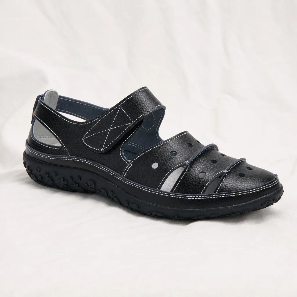 Women's Black Quentin Leather Cutout Sandals