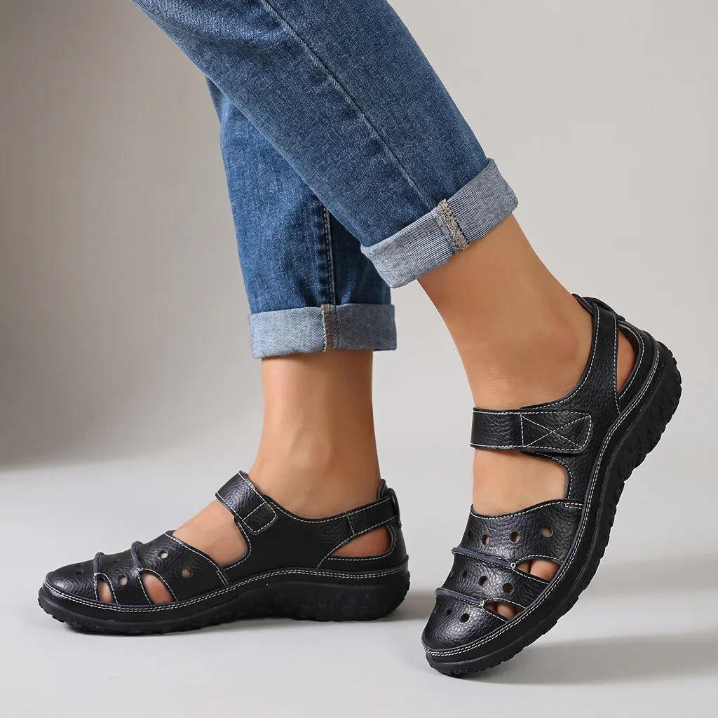Women's Black Quentin Leather Cutout Sandals