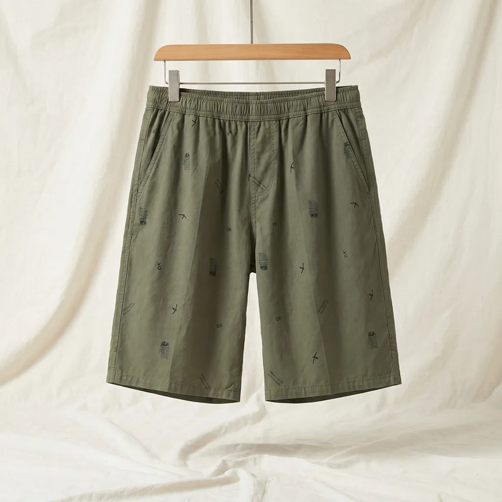 Elmer Cotton Print Shorts - Color:Army Green;Size:M