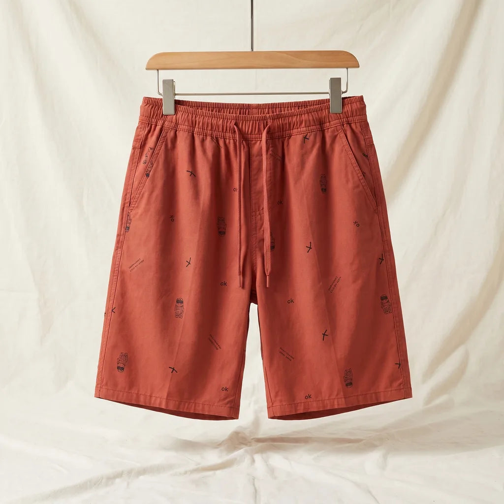 Elmer Cotton Print Shorts - Color:Orange Red;Size:M