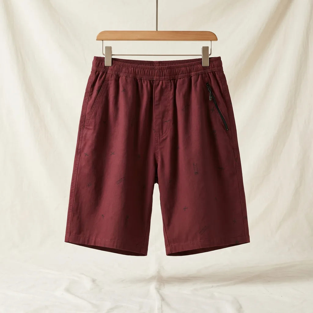 Elmer Cotton Print Shorts - Color:Wine Red;Size:M