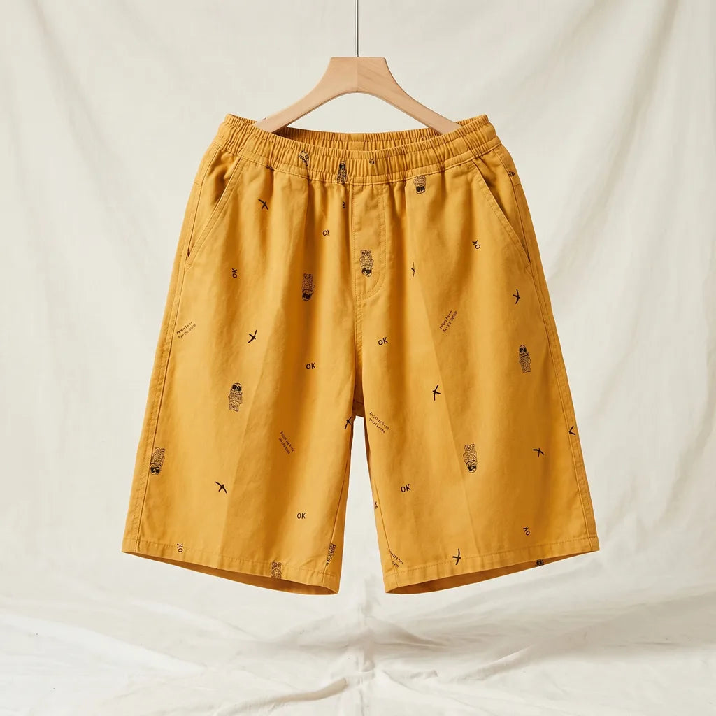 Elmer Cotton Print Shorts - Color:Yellow;Size:M