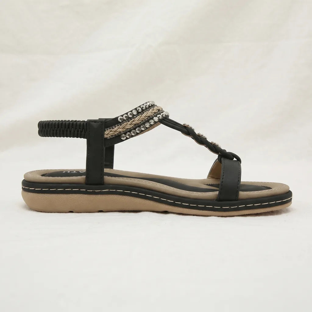 Eloise Embellished Strap Sandals - Color:Black;Size:36