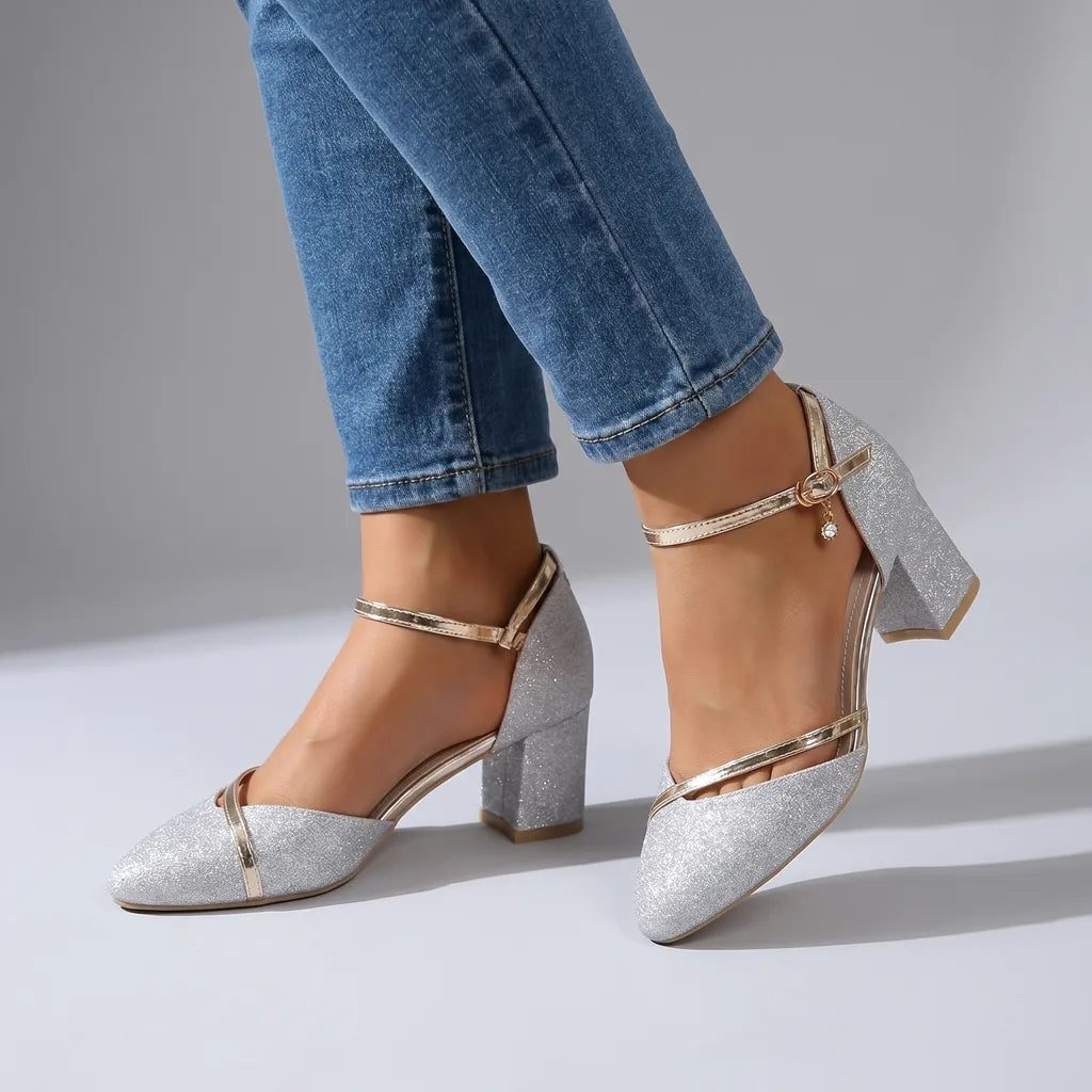 Emelda Square Toe Sandals - Color:Silver;Size:35