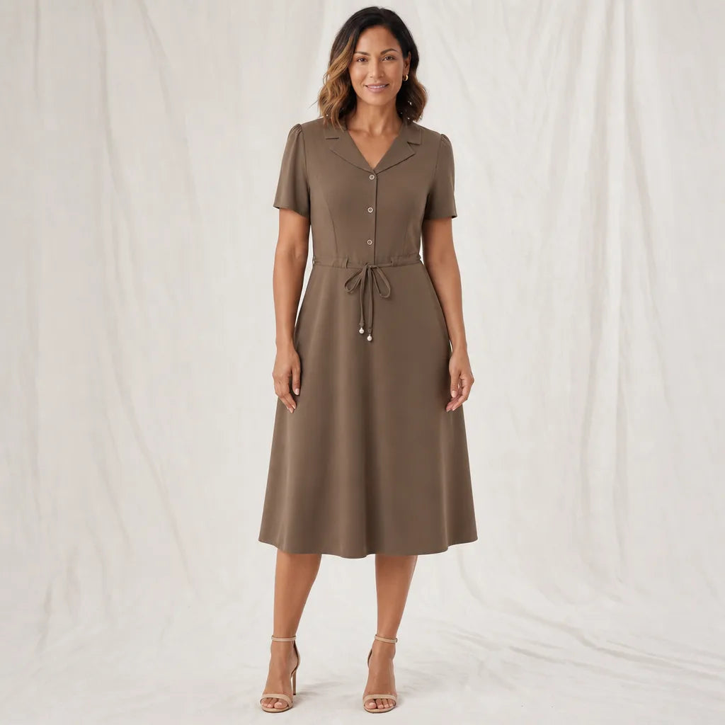 Emery Midi Dress - Color:Beige;Size:L