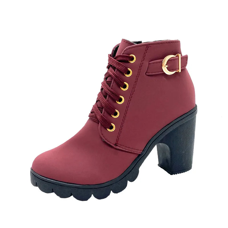 Emile | Women's Chunky-Heel Boots - Color:Burgundy;Size:35