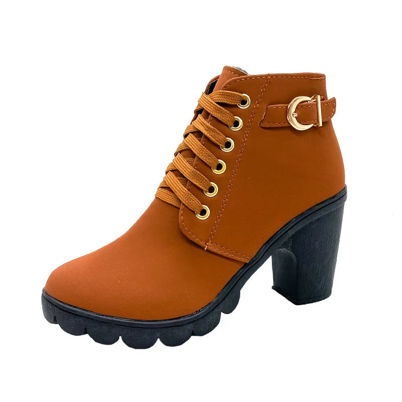 Emile | Women's Chunky-Heel Boots - Color:Khaki;Size:35