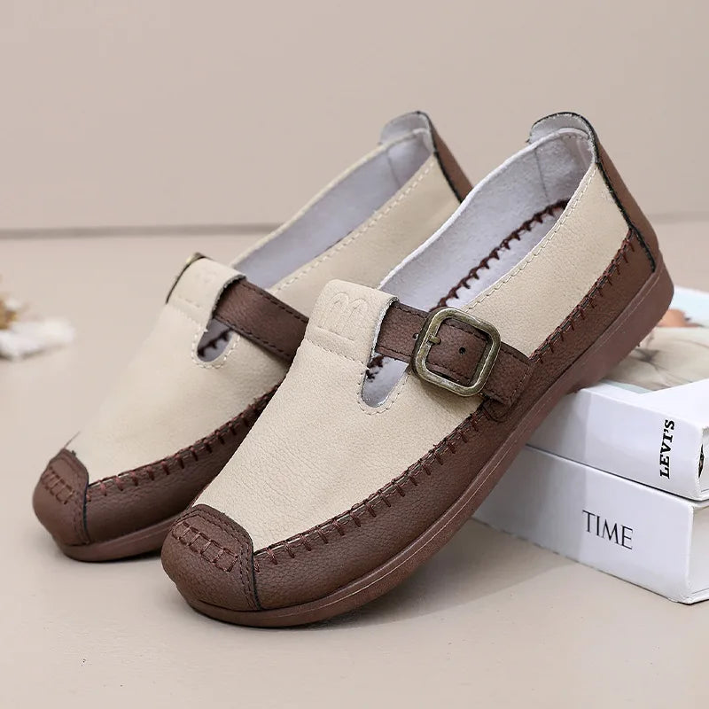 Emilia | Women's Orthopedic Mary Jane Flats - Color:Beige;Size:38