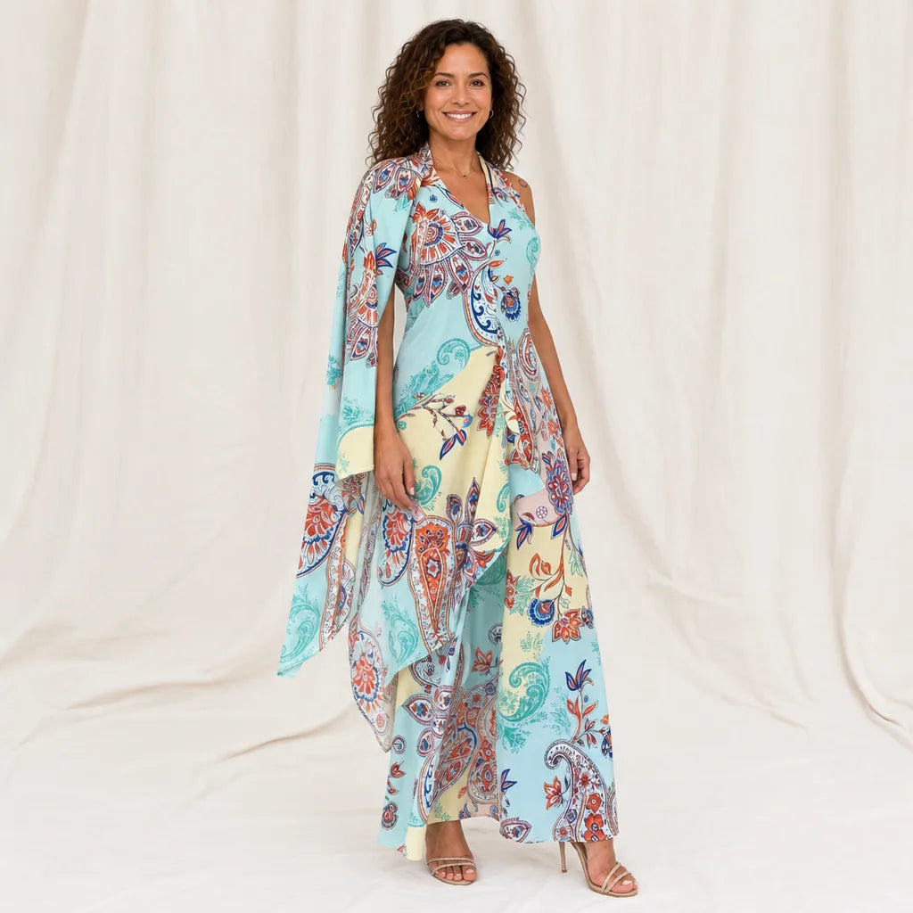 Women's Green Emily Printed Halter Dress