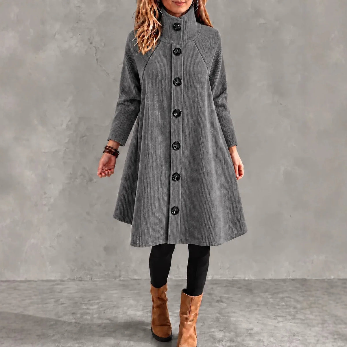 Emily | Women's Single-Breasted Corduroy Jacket - Color:Grey;Size:XS