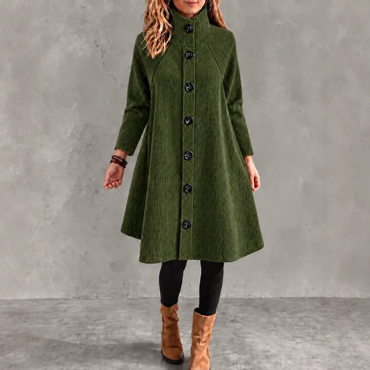 Emily | Women's Single-Breasted Corduroy Jacket - Color:Military Green;Size:XS