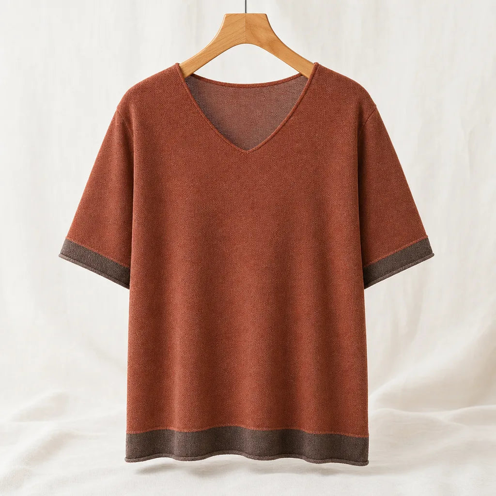Emmeline Knit Tee - Color:Brick Red;Size:S