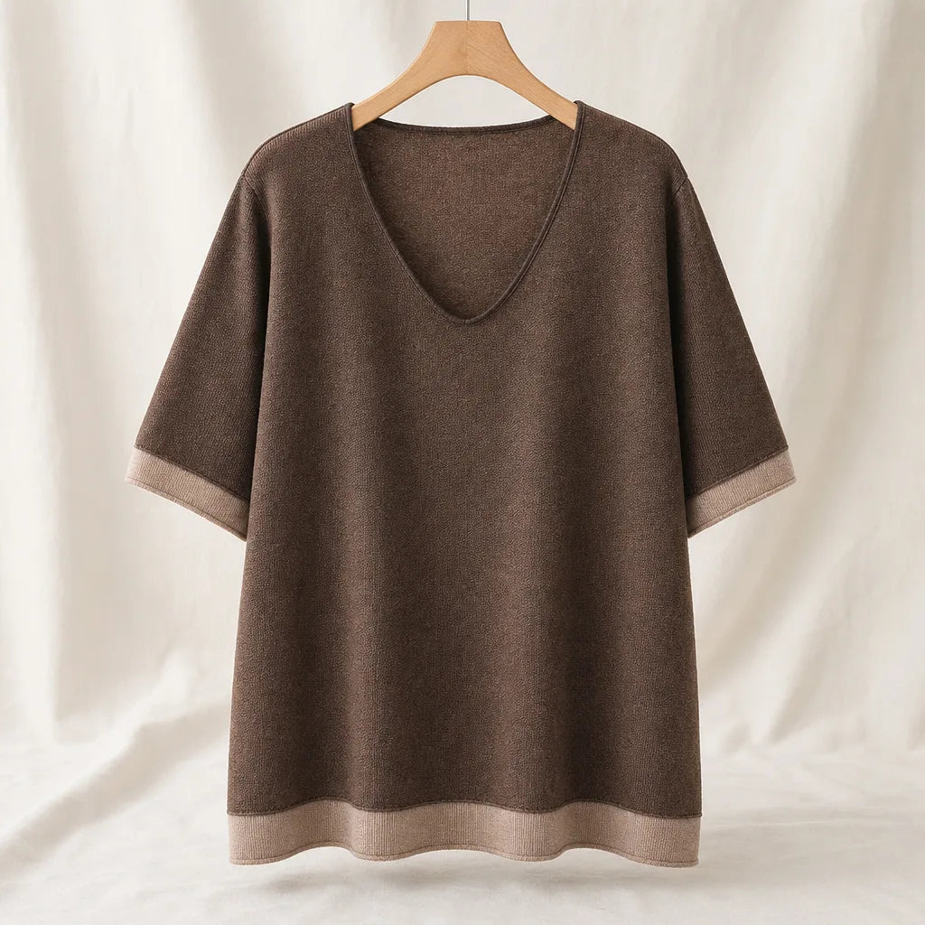 Emmeline Knit Tee - Color:Brown;Size:S