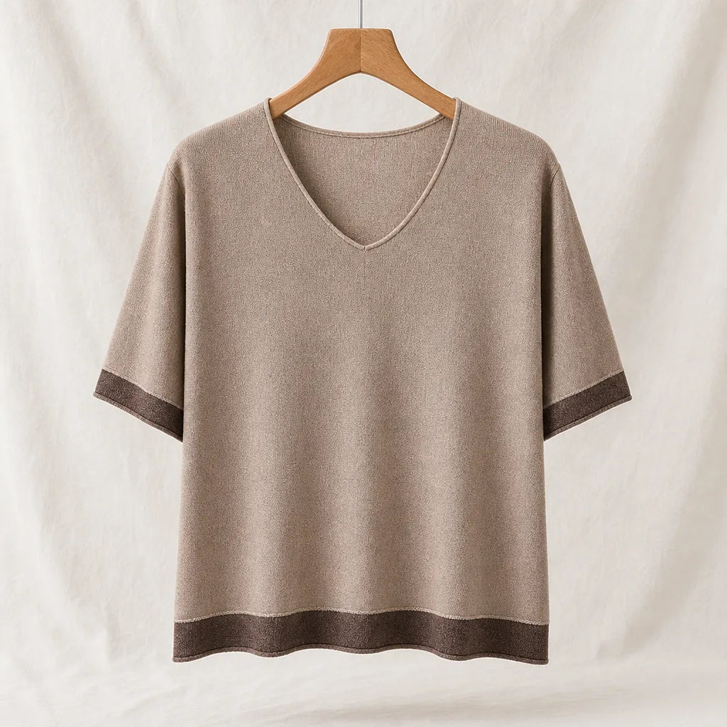 Emmeline Knit Tee - Color:Khaki;Size:S