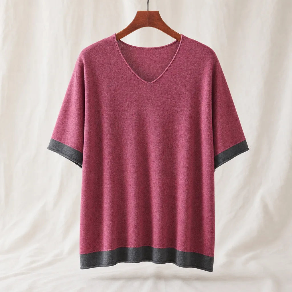 Emmeline Knit Tee - Color:Rose Red;Size:S