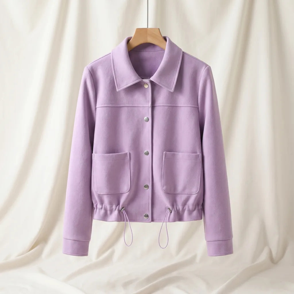 Eva Cropped Textured Jacket - Color:Purple;Size:S