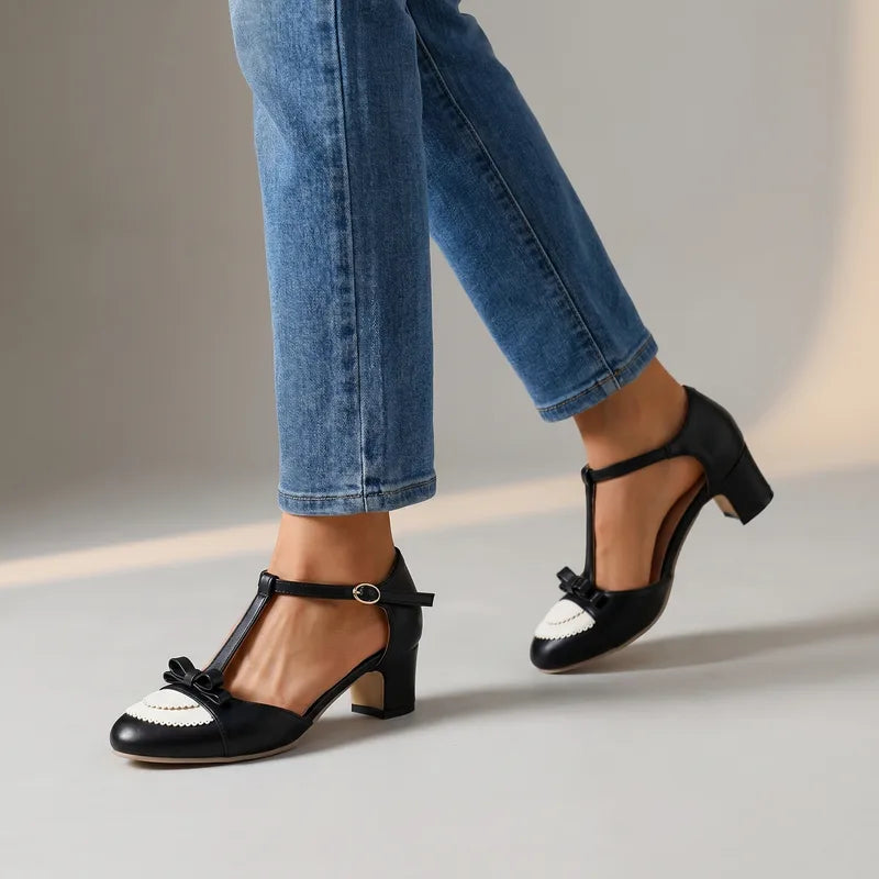 Evanie Bow Heeled Sandals - Color:Black;Size:35