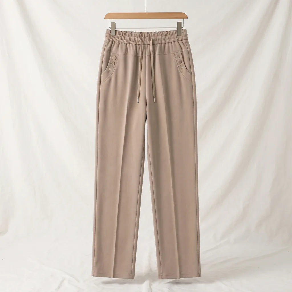 Women's Khaki Evelyn Relaxed Straight Trousers
