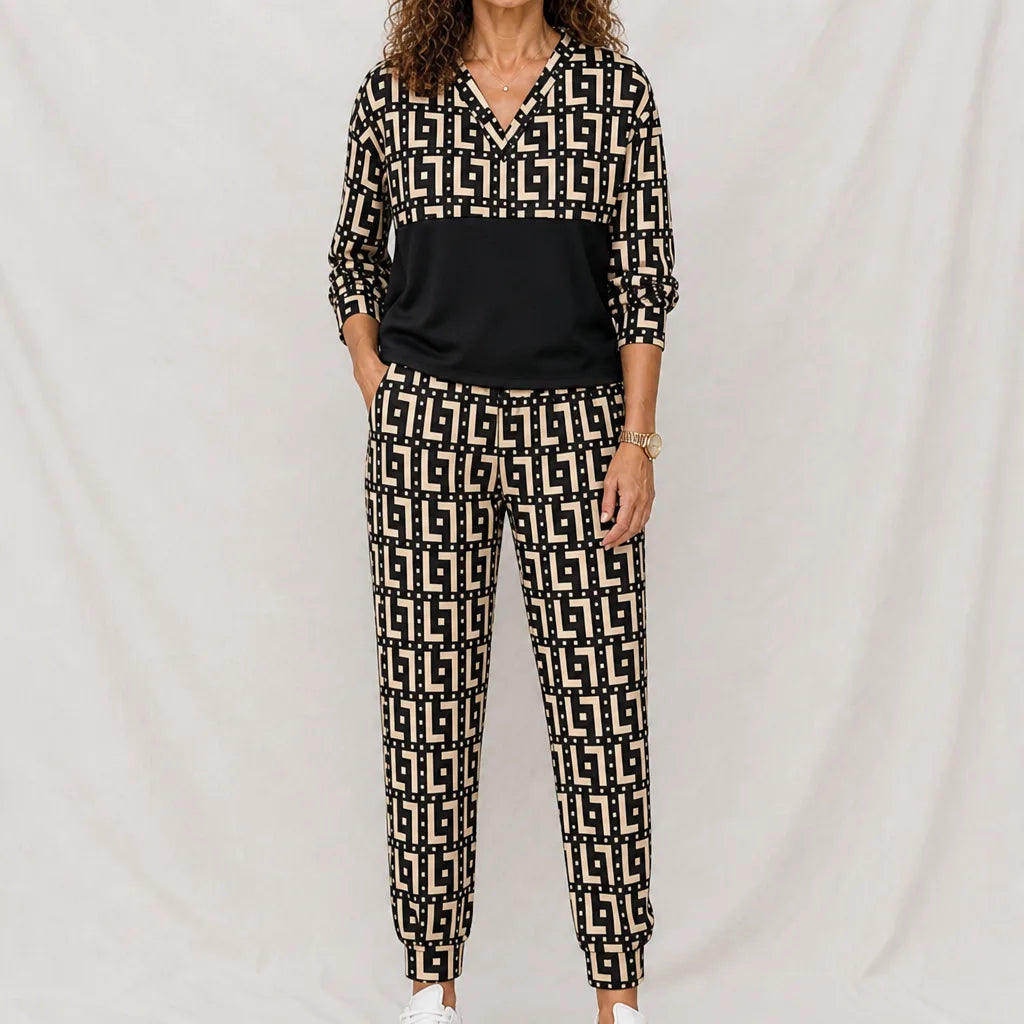 Fairmont Printed Sweatshirt Set - Color:Black;Size:XS