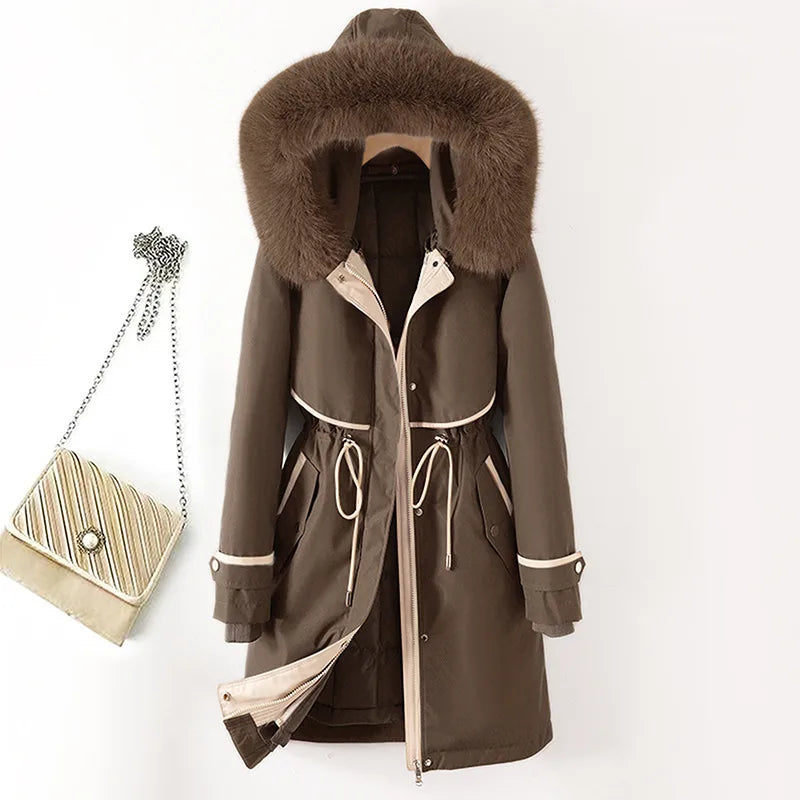 Farah | Women's Cosy Hooded Faux Fur Winter Coat - Color:Coffee;Size:S