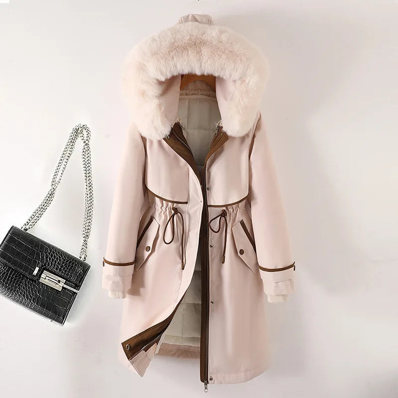 Farah | Women's Cosy Hooded Faux Fur Winter Coat - Color:Off-White;Size:S