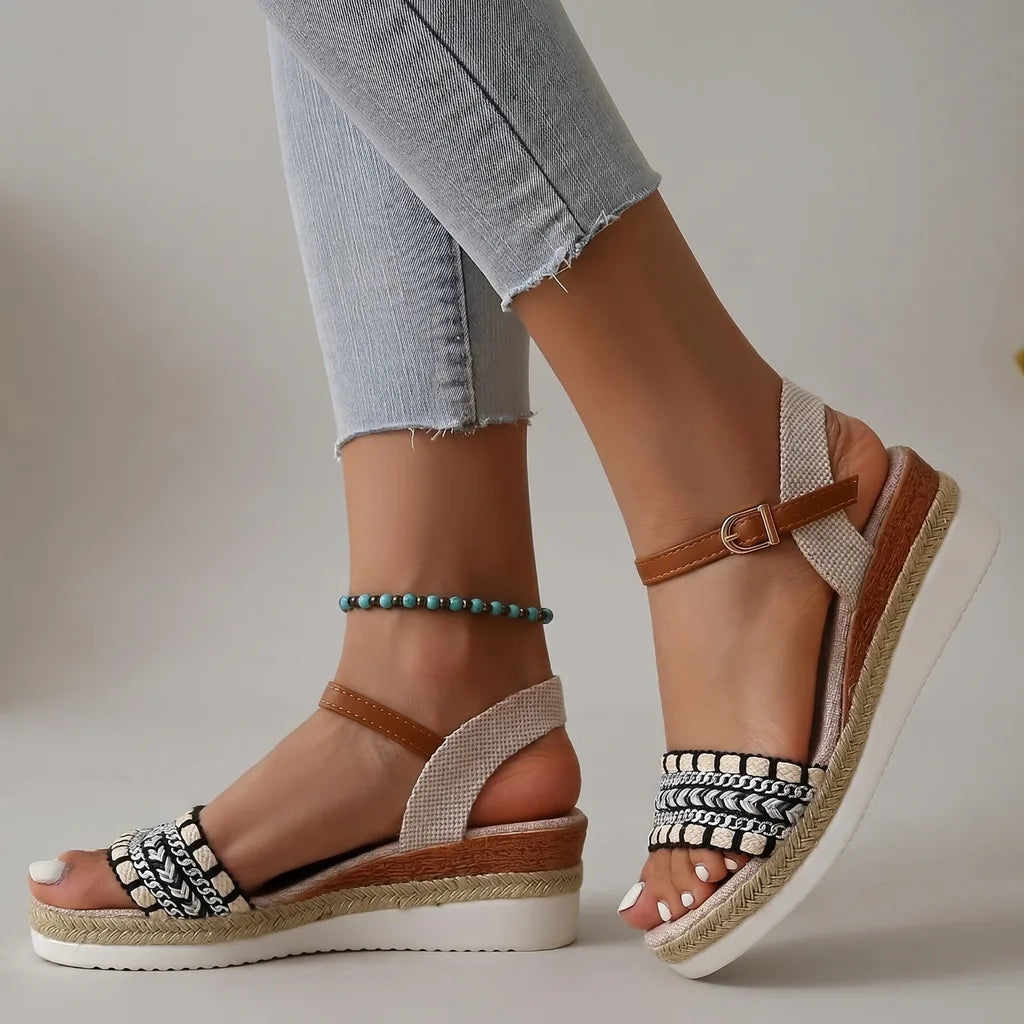 Fate Platform Wedge Sandals - Color:Black;Size:36