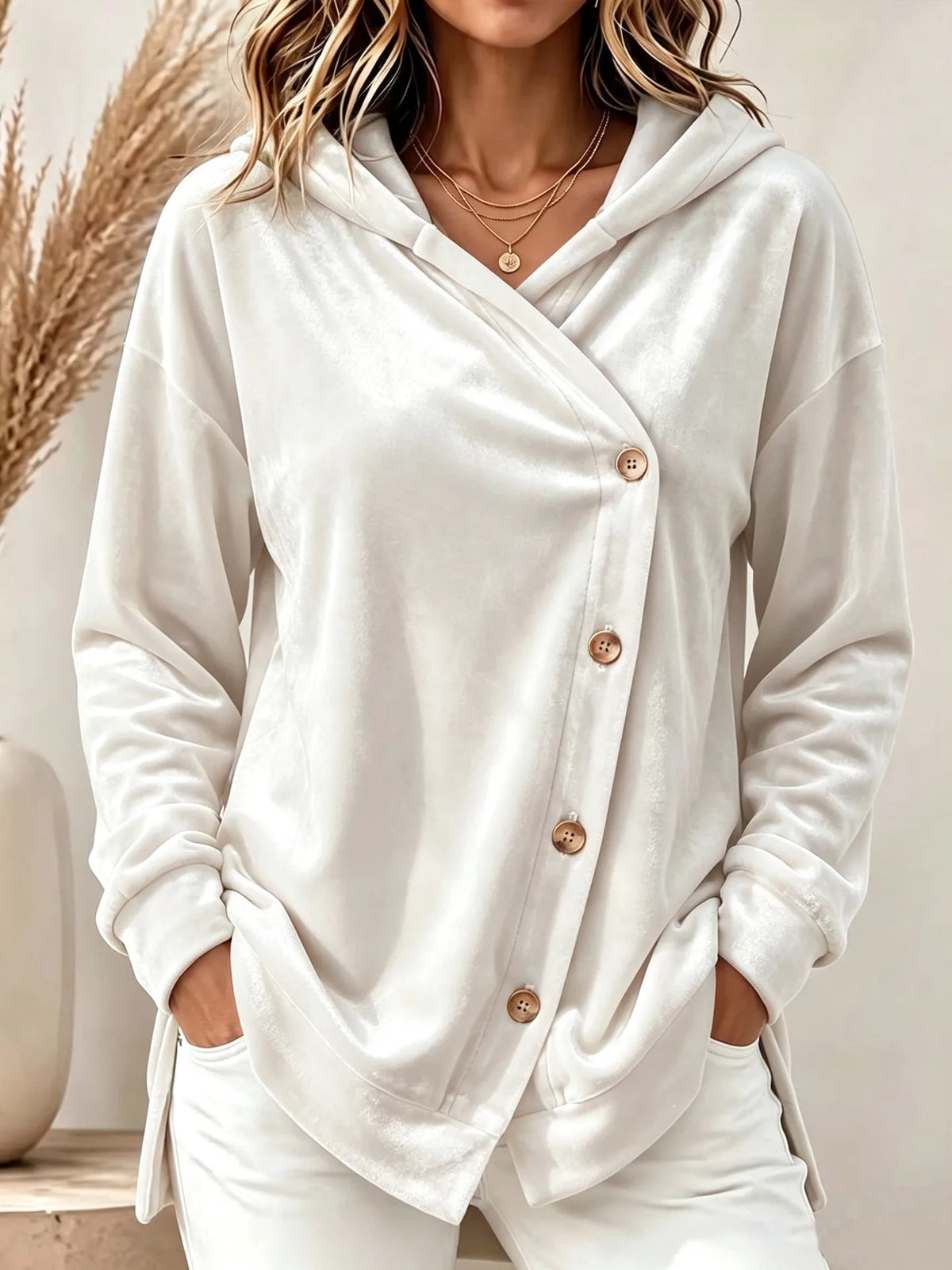 Faye | Women's Hooded Winter Velvet Cardigan Jacket - Size:XS;Color:White