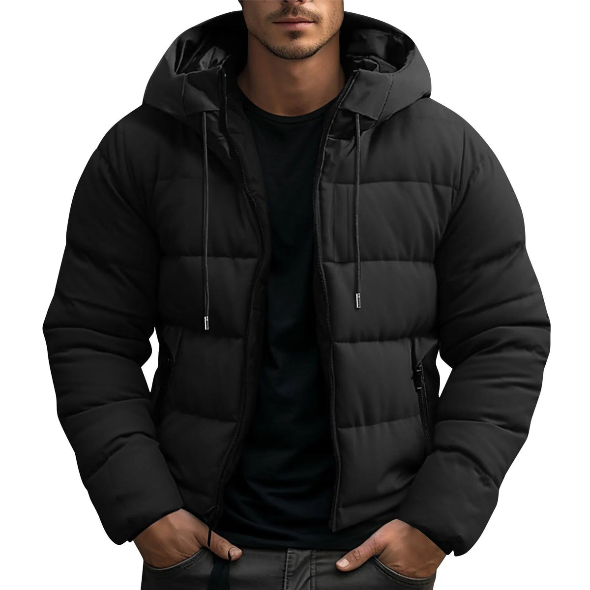 Frazer | Men's Hooded Puffer Winter Jacket - Color:Black;Size:XS