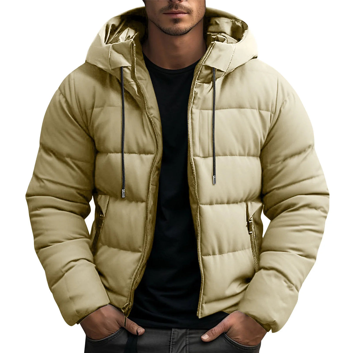 Frazer | Men's Hooded Puffer Winter Jacket - Color:Light Yellow;Size:XS