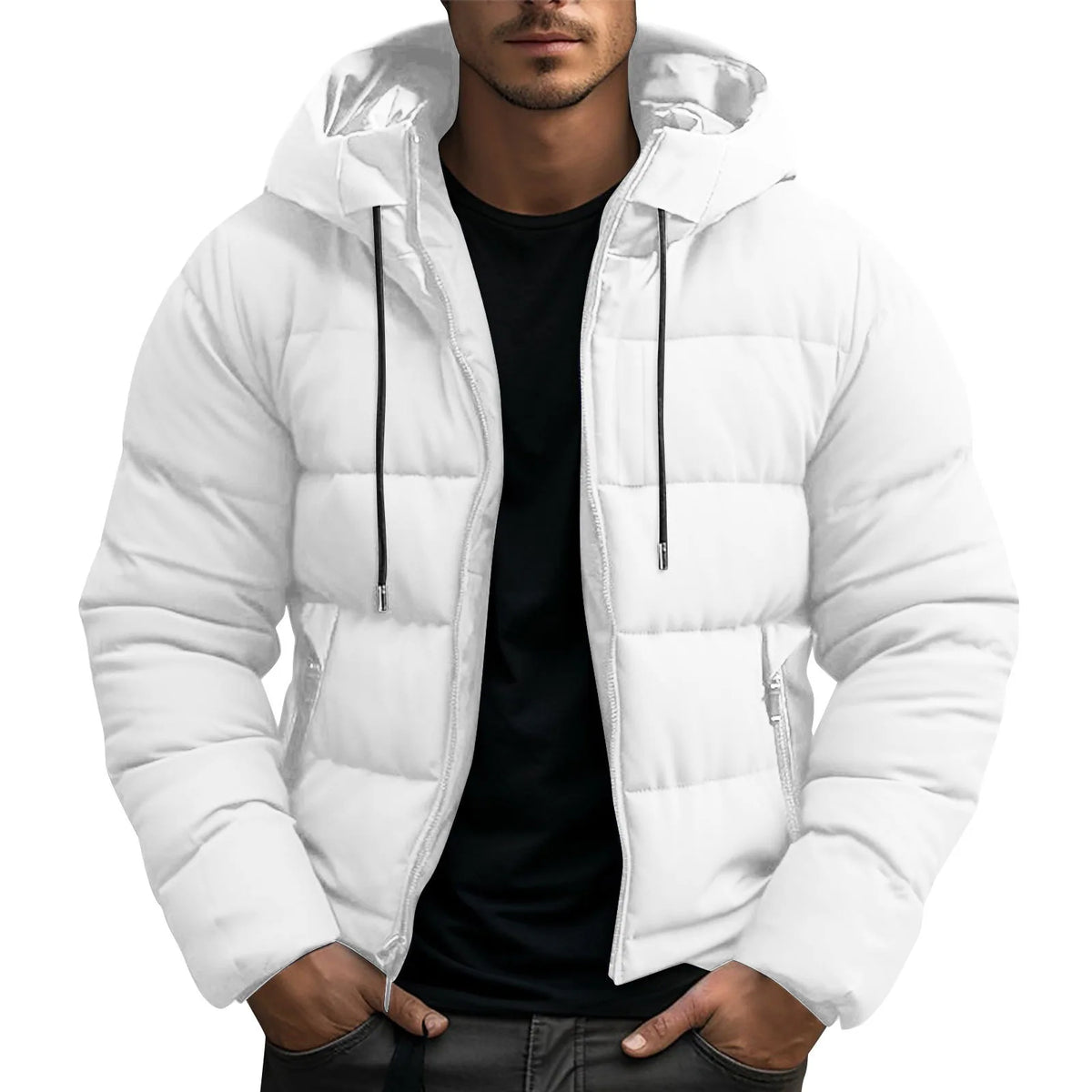 Frazer | Men's Hooded Puffer Winter Jacket - Color:White;Size:XS