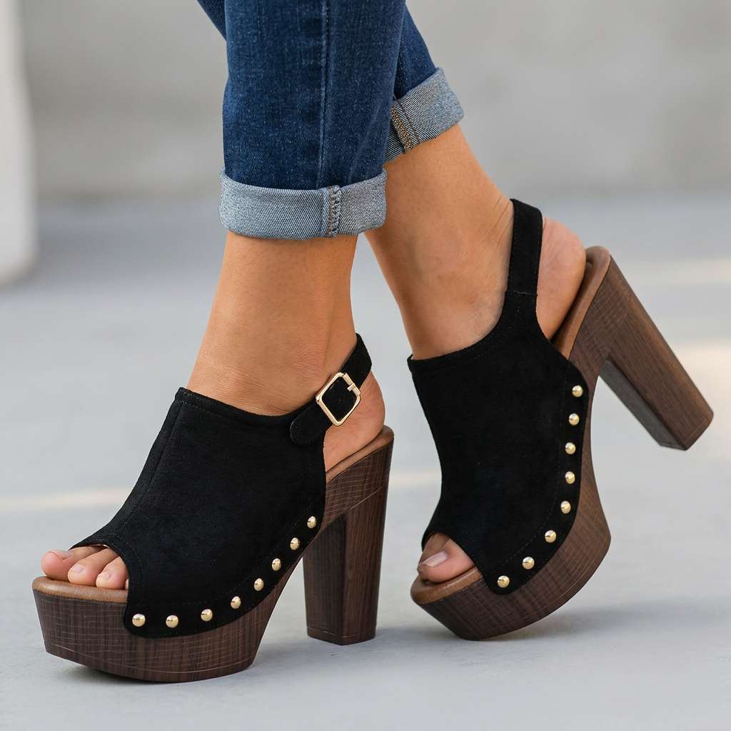 Vanessa | Womens Suede Open Toe Block Heels