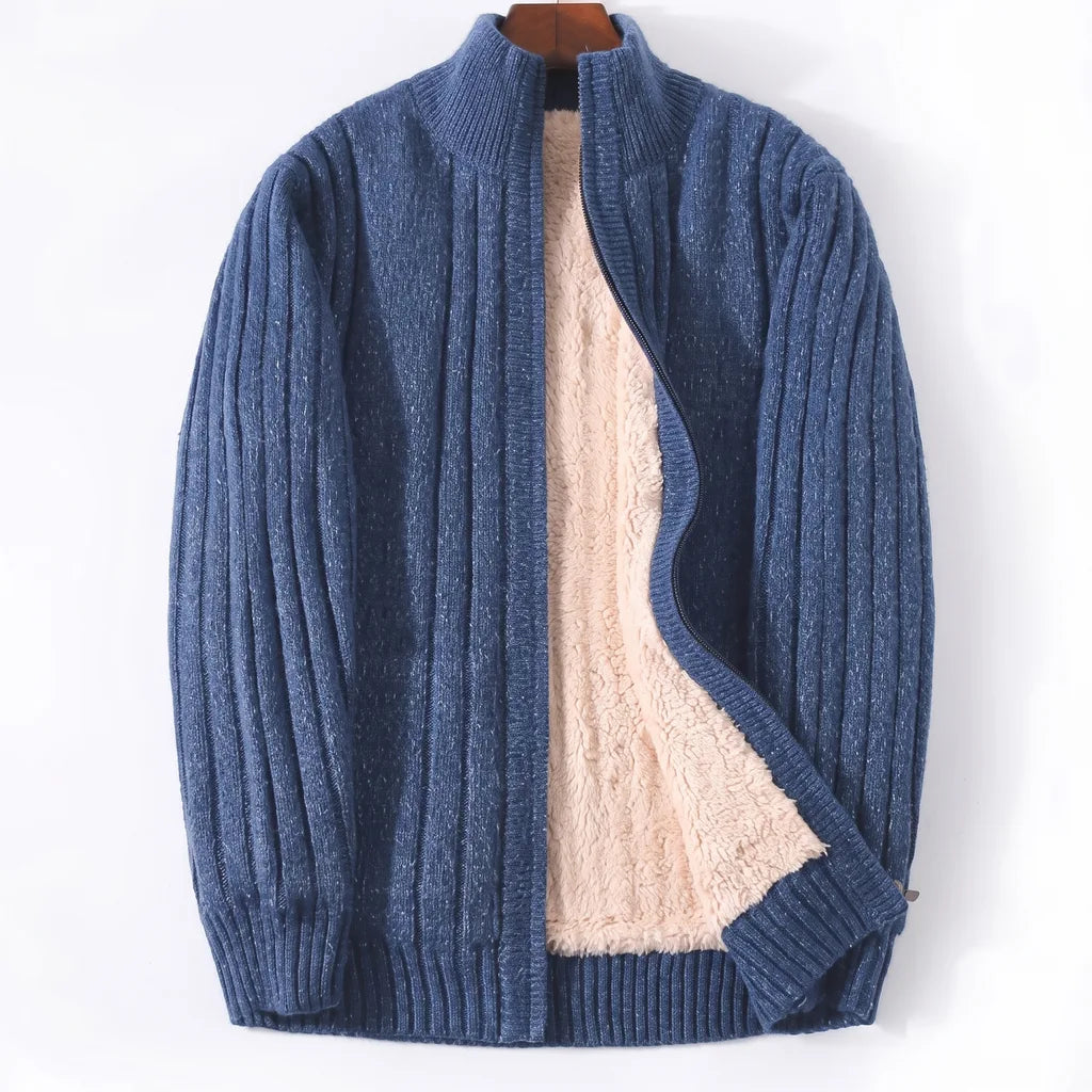 Fremont | Men's Fleece-Lined Knitted Cardigan - Color:Denim Blue;Size:XS