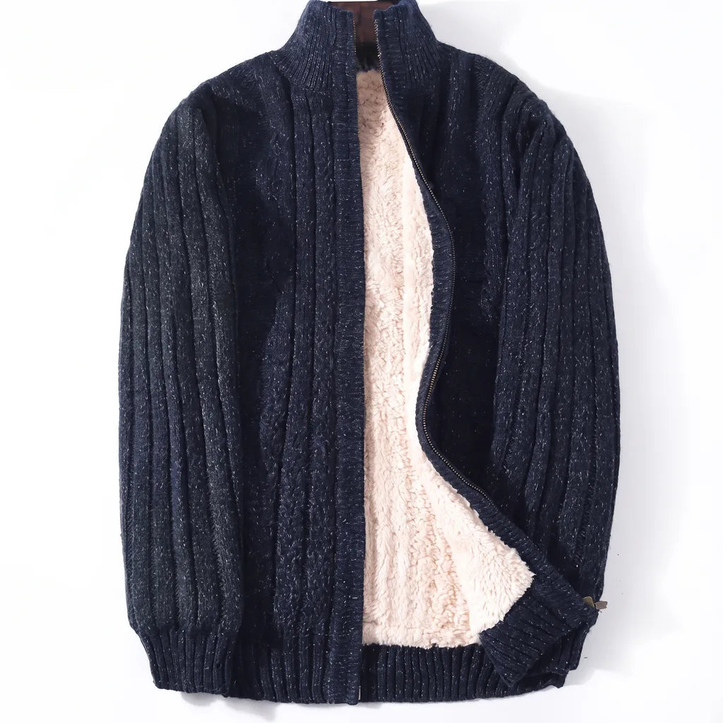 Fremont | Men's Fleece-Lined Knitted Cardigan - Color:Navy Blue;Size:XS