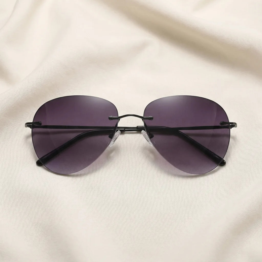 Women's Gunmetal Frame Gradient Grey Fanderya Vance Rimless Shades (Copy)